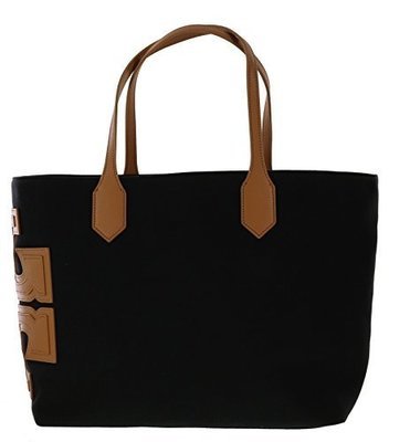 Tory Burch Canvas Stacked T East West Tote Style No. 31397 (Black)