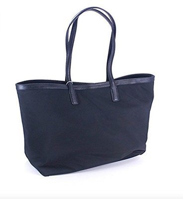 Tory Burch Tote Handbag Nylon Leather Trim TB Logo Tory Navy