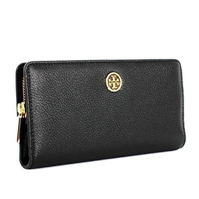 Tory Burch Landon Leather Hidden Zip Continental Wallet (Black)