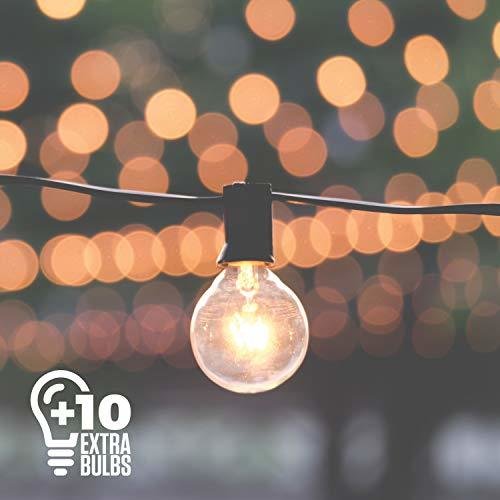 50ft Black String Lights, 60 G40 Globe Bulbs (10 Extra): Connectable, Waterproof, Indoor/Outdoor Globe String Lights for Patios, Parties, Weddings, Backyards, Porches, Gazebos, Pergolas &amp; More