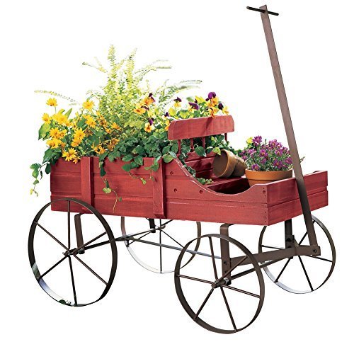 Amish Wagon Decorative Indoor / Outdoor Garden Backyard Planter, Red