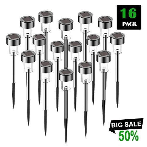 Solar Lights Outdoor [16pack]- Solar Powered Pathway Light - Bright White - Landscape Light For Lawn/Patio/Yard/Walkway/Driveway (Stainless Steel)