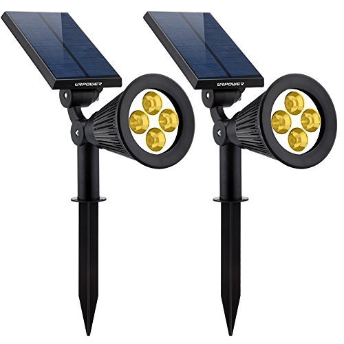 URPOWER Solar Lights 2-in-1 Solar Powered 4 LED Adjustable Spotlight Wall Light Landscape Light Bright and Dark Sensing Auto On/Off Security Night Lights for Patio Yard Driveway Pool - Warm White (2)