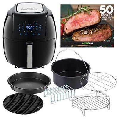 GoWISE USA 5.8-Quarts 8-in-1 Air Fryer XL with 6-PC Accessory Set + 50 Recipes for your Air Fryer Book (Black)