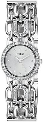 GUESS Women&#39;s U0576L1 Feminine Silver-Tone Watch with Genuine Crystals &amp; Self-Adjustable Links