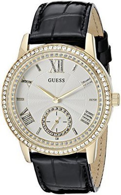 GUESS Women&#39;s U0642L2  Elegant Black &amp; Gold-Tome Watch with Genuine Crystals