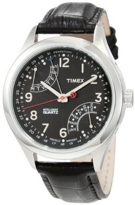 Timex Men&#39;s T2N502 Intelligent Quartz T Series Perpetual Calendar Black Leather Strap Watch