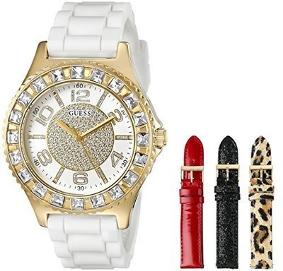 GUESS Women&#39;s U0714L2 Gold-Tone Watch Set with 4 Interchangeable Straps Inside a Bonus Travel Case