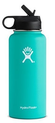 Hydro Flask Vacuum Insulated Stainless Steel Water Bottle Wide Mouth with Straw Lid (Mint, 32-Ounce)