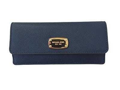 Michael Kors Jet Set Travel Flat Wallet in Navy Saffiano Leather with Golden Hardware