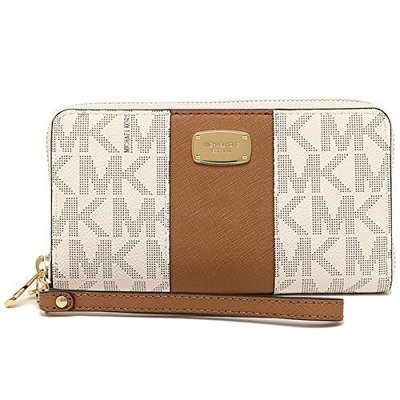 Michael Kors Jet Set Travel Center Stripe PVC Large Coin Multifunction Phone Case Wristlet