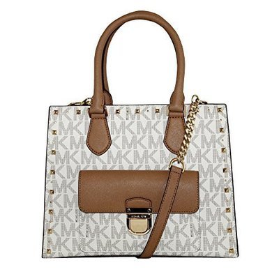 MICHAEL Michael Kors Women&#39;s Bridgette Studded Medium Tote Leather Handbag (Vanilla/Acorn)