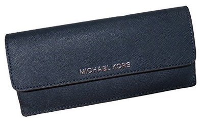 Michael Kors Jet Set Travel Flat Saffiano Leather Wallet Navy/Steel Blue