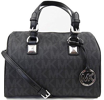 Michael Kors Grayson Medium Chain Signature Satchel (Black with Silver Hardware)
