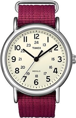 Timex T2N652 Womens Weekender Watch Fuschia Nylon Strap W/ Indiglo night-light