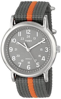 Timex Unisex T2N649 &quot;Weekender&quot; Watch with Gray and Orange Nylon Strap