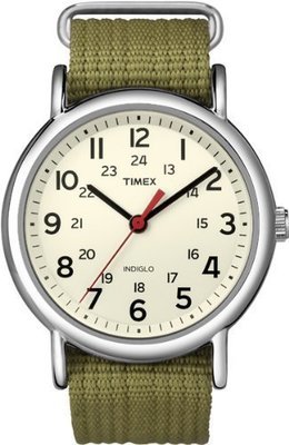 Timex Unisex T2N651 Weekender Olive Nylon Slip-Thru Strap Watch