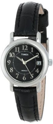 Timex Women&#39;s T2N335 &quot;Elevated Classics&quot; Black Leather Strap Watch