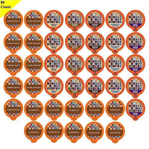 Double Donut Coffee, in Recyclable Single Serve Cups for Keurig K Cup Brewer, Variety Pack Sampler, 80 Count