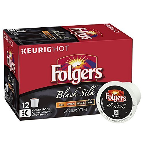 Folgers Black Silk Coffee, Dark Roast, K-Cup Pods for Keurig K-Cup Brewers, 12-Count (Pack of 6)