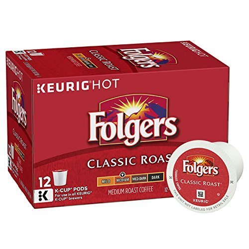 Folgers Classic Roast, Medium Roast Coffee, K-Cup Pods for Keurig K-Cup Brewers, 12-Count (Pack of 6)