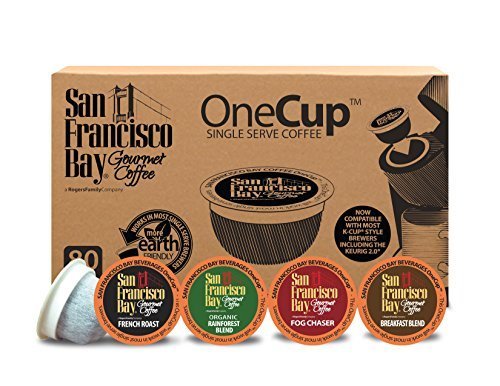 San Francisco Bay OneCup, Variety Pack, 80 Count- Single Serve Coffee, French Roast - Fog Chaser - Rainforest - Breakfast Blend, Compatible with Keurig K-cup Brewers