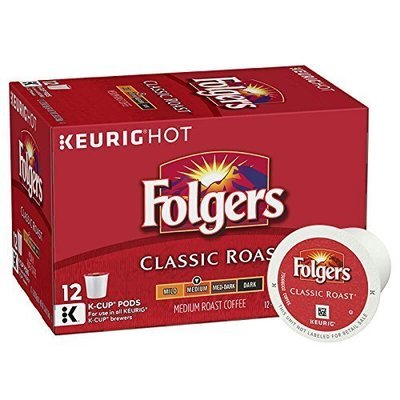 Folgers Classic Roast, Medium Roast Coffee, K-Cup Pods for Keurig K-Cup Brewers, 12-Count (Pack of 6)
