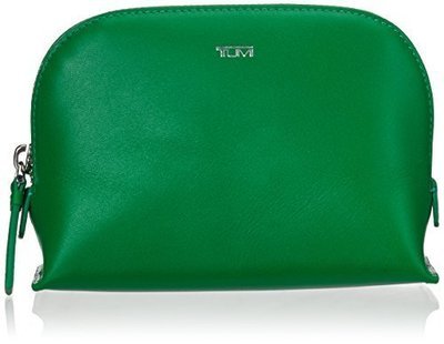 Tumi Prism Leaf Green Leather Travel Case Cosmetic Zipper Accessory Bag
