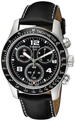 Tissot Men&#39;s T0394171605702 V 8 Stainless Steel Chronograph Watch With Black Leather Strap