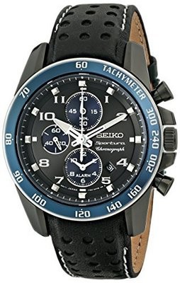 Seiko Men&#39;s SNAF37 Stainless Steel Watch with Black Leather Band