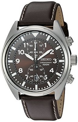 Seiko Men&#39;s SNN241 Stainless Steel Watch with Brown Leather Band