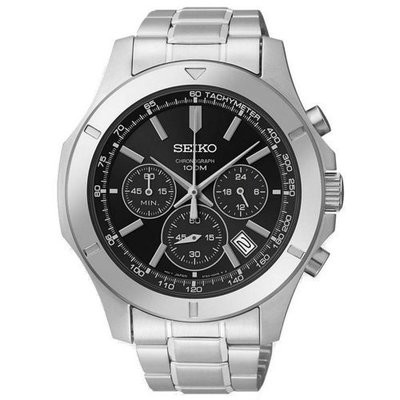Seiko Chronograph Black Dial Stainless Steel Mens Watch SSB105