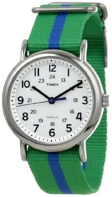 Timex Unisex T2P1439J &quot;Weekender&quot; Green and Blue Nylon Strap Watch