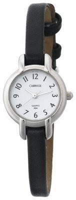 Carriage Women&#39;s C7A211 Silver-Tone Round Case White Dial Black Croco Strap Watch