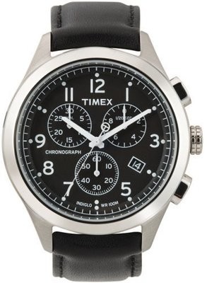 Timex Men&#39;s T2M467 T Series Chronograph Black Leather Strap Watch