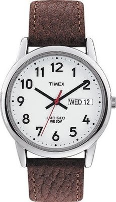 Mns Easy Reader Brwn Lthr Strp White Dial\, Day/Date Arabic numerals WR 30 Meters