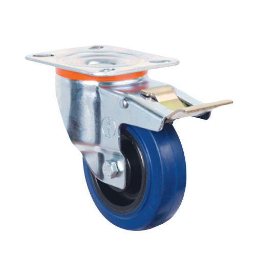 Blue Elastic Rubber Swivel Braked Castor 