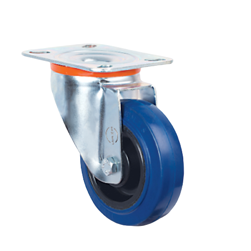 100mm Blue Rubber Castor Wheel - Plate Fitting Blue Elastic Rubber Swivel Castor