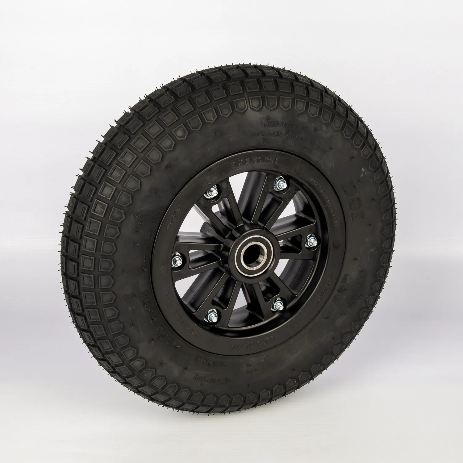 4.80-8 wheelbarrow wheel with inflatable tyre and plastic rim. fitted with ball bearings