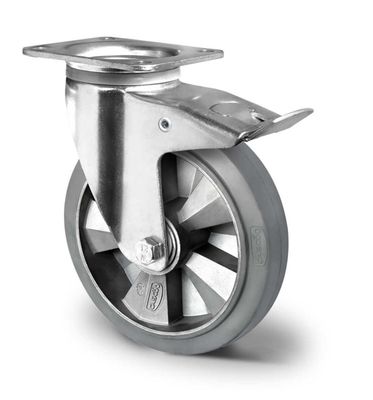 160mm Aluminium Polyurethane Swivel Castor with Brake – 400kg