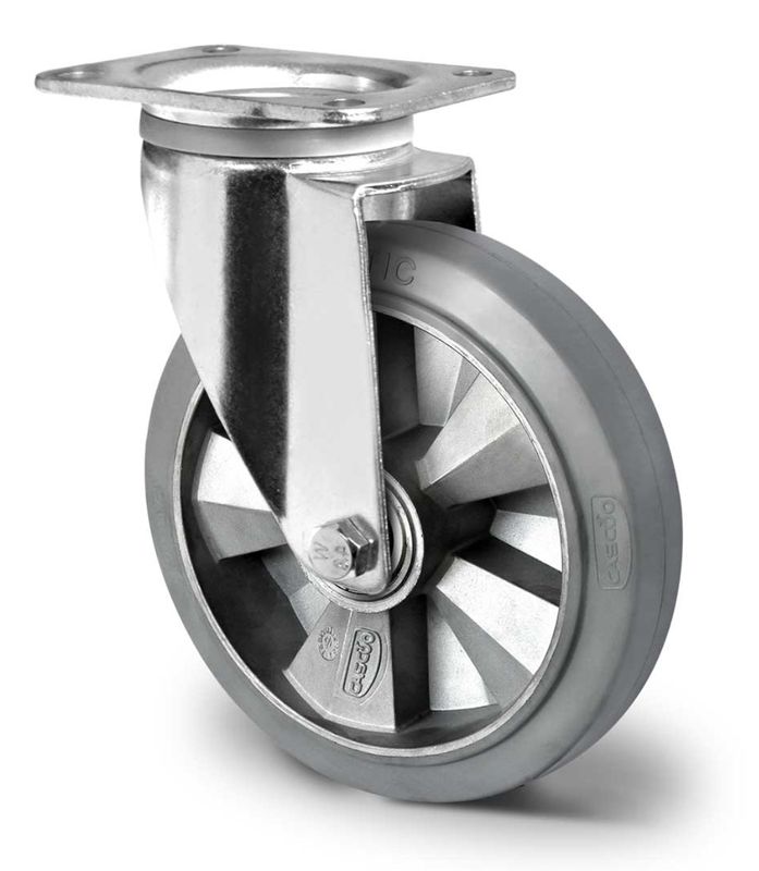 160 mm Swivel Castor – Aluminium Hub with 73 Shore A Grey Tread - 400kg Rating