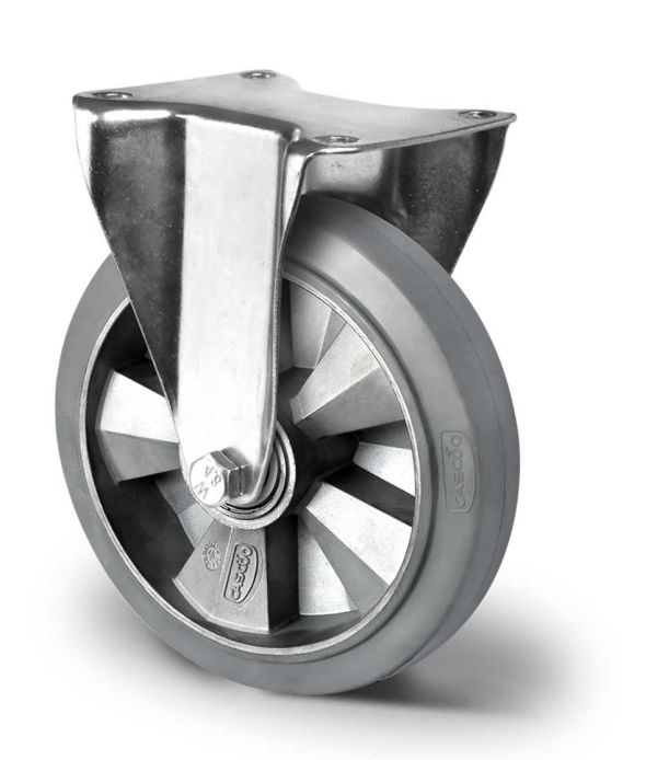 160 mm Fixed Castor – Aluminium Hub with 73 Shore A Grey Tread - 400kg Rating