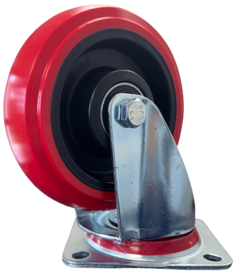 160mm Red Polyurethane Castor - Plate Fitting