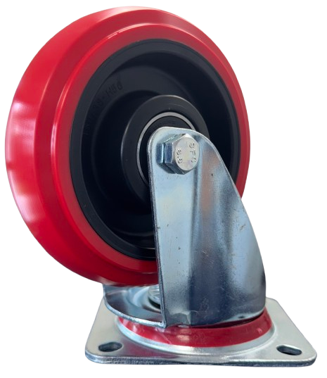 160mm Red Polyurethane Castor - Plate Fitting