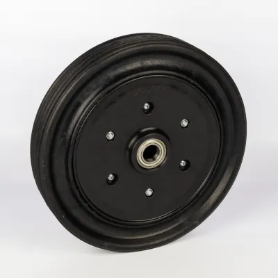 rubber wheelbarrow wheel, rybro castors, black rubber, split disc and ball bearings