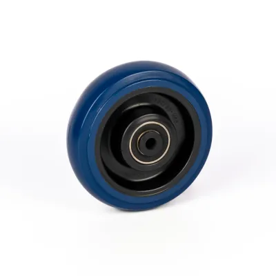 160mm Blue Elastic Rubber Trolley Wheel – Industrial Replacement