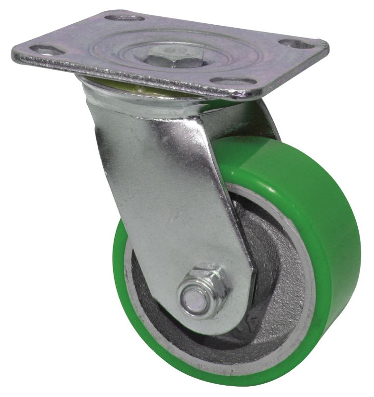 100mm Cast Iron Polyurethane Swivel Castor – Plate Mount Industrial Wheel