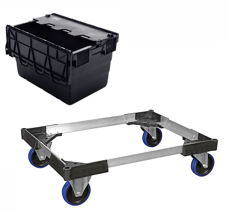 68lt Crate - Lockable Tote - Security Container - Attached Hinged Lid - On Wheels