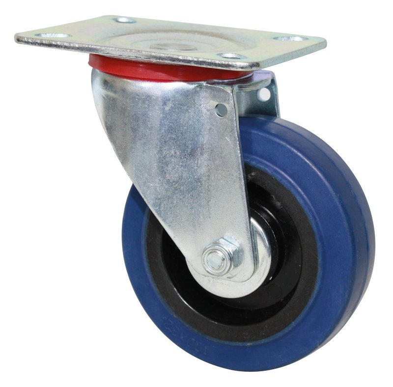 160mm Blue Elastic Castor - Plate Fitting Blue Elastic Swivel Castor
