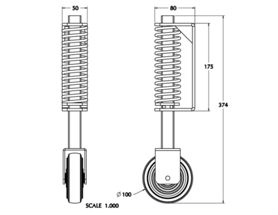 100mm Spring Loaded Gate Castor – Steel – 120kg Support